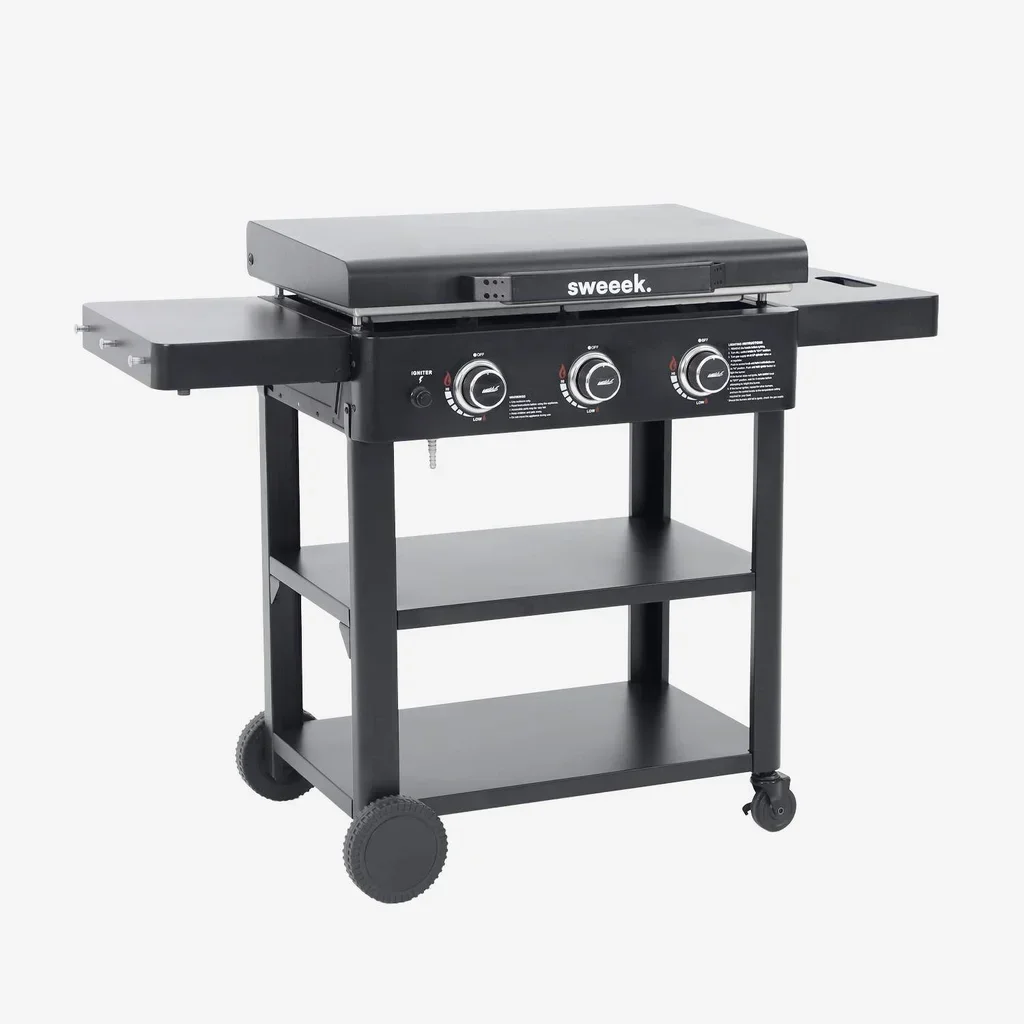 Plancha gaz 3 brûleurs inox 12kW sur chariot avec roues