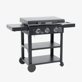 Plancha gaz 3 brûleurs inox 12kW sur chariot avec roues