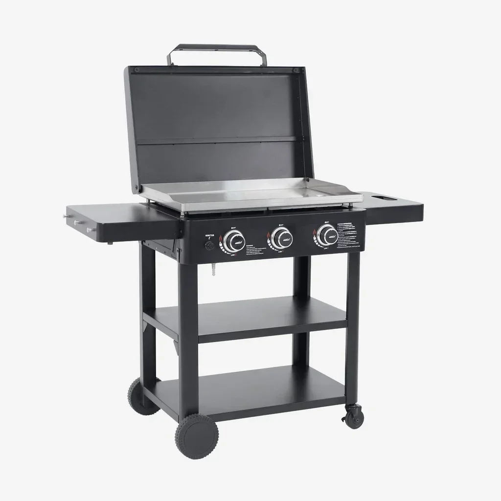 Plancha gaz 3 brûleurs inox 12kW sur chariot avec roues