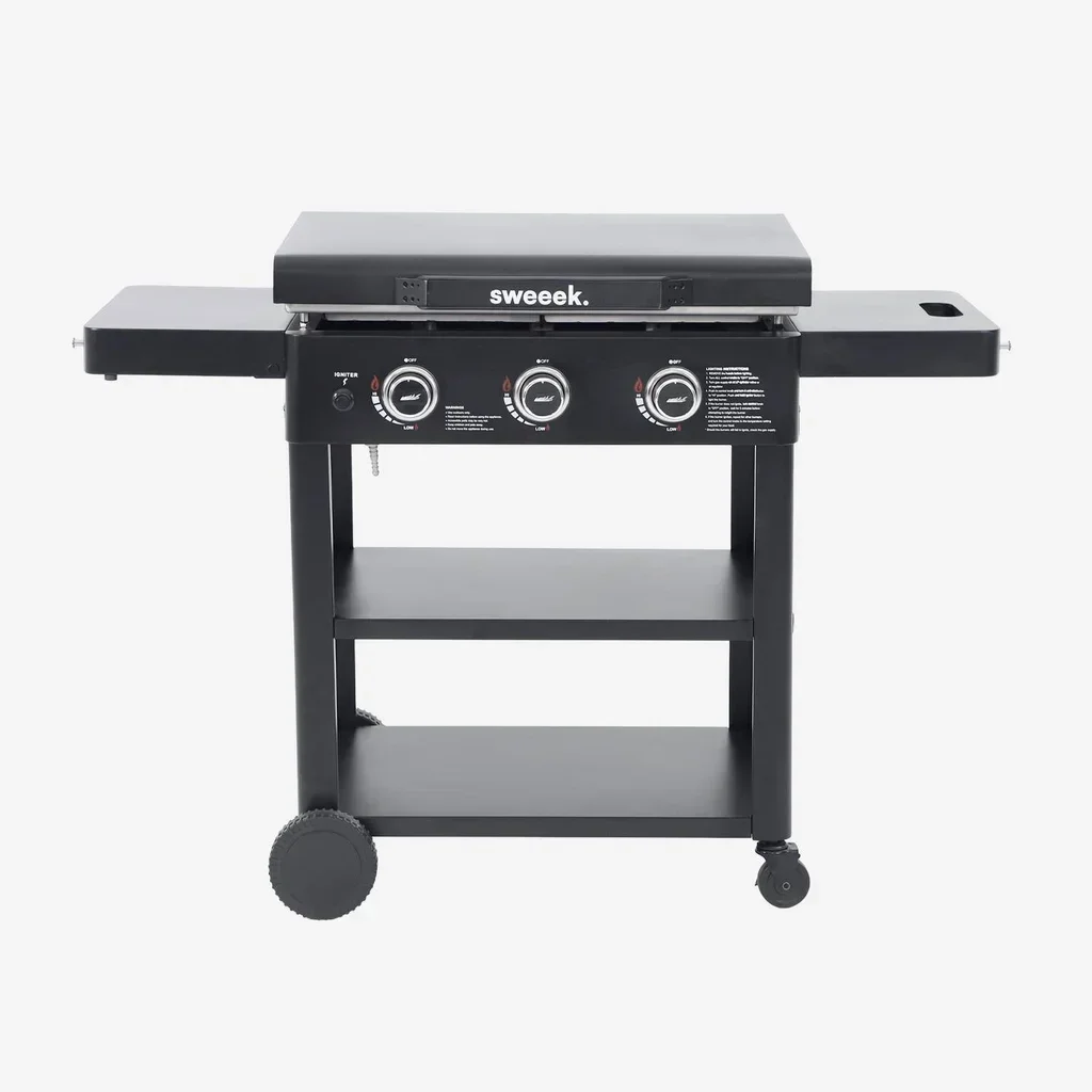 Plancha gaz 3 brûleurs inox 12kW sur chariot avec roues