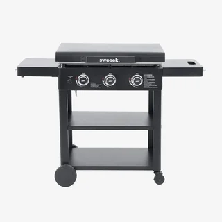 Plancha gaz 3 brûleurs inox 12kW sur chariot avec roues