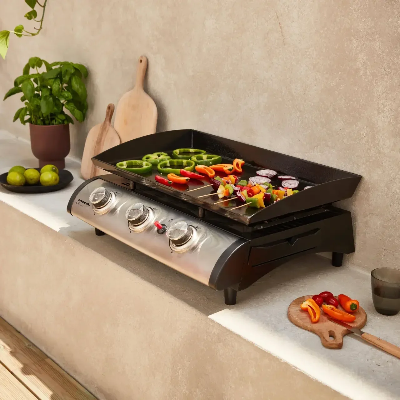Plancha gaz 3 feux inox 7,5 kW Porthos - Plaque émaillée amovible