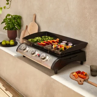Gas Plancha Grill 3 Brenner Edelstahl 7,5 kW Porthos - Abnehmbare Emaille-Platte