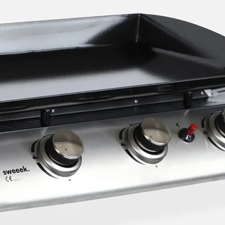Gas Plancha Grill 3 Brenner Edelstahl 7,5 kW Porthos - Abnehmbare Emaille-Platte