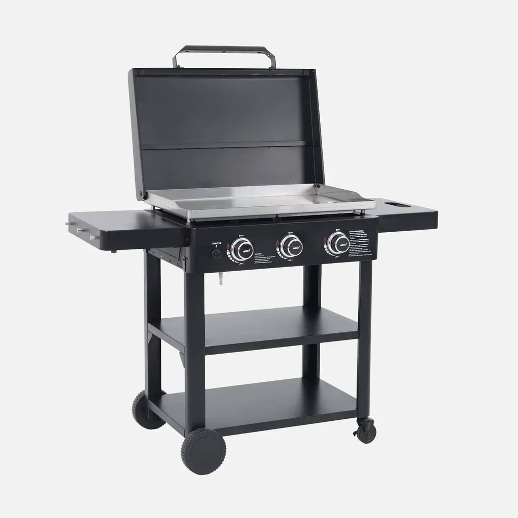 Plancha gaz 3 brûleurs inox 12kW sur chariot avec kit ustensiles complet