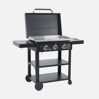Plancha gaz 3 brûleurs inox 12kW sur chariot avec kit ustensiles complet