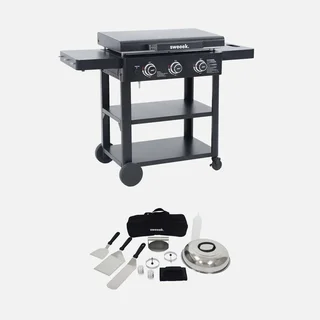Plancha gaz 3 brûleurs inox 12kW sur chariot avec kit ustensiles complet
