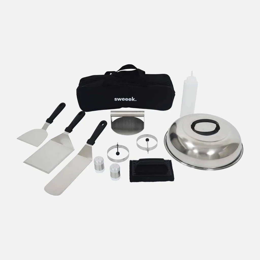 Plancha gaz 3 brûleurs inox 12kW sur chariot avec kit ustensiles complet