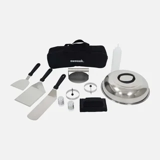 Plancha gaz 3 brûleurs inox 12kW sur chariot avec kit ustensiles complet