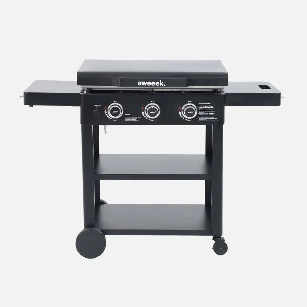 Plancha gaz 3 brûleurs inox 12kW sur chariot avec kit ustensiles complet
