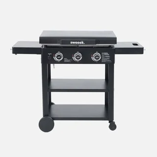 Plancha gaz 3 brûleurs inox 12kW sur chariot avec kit ustensiles complet
