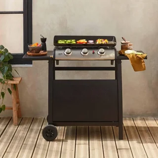 Plancha gaz inox 3 feux 7500W chariot roulant Porthos
