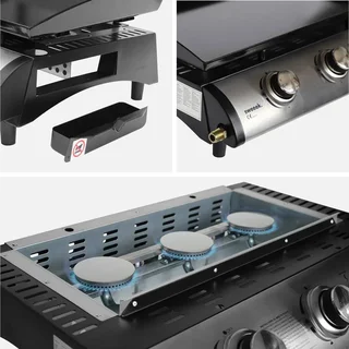 Plancha gaz inox 3 feux 7500W chariot roulant Porthos