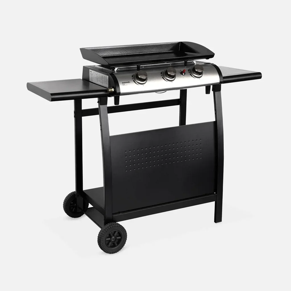 Plancha gaz inox 3 feux 7500W chariot roulant Porthos