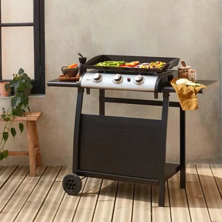 Plancha gaz inox 3 feux 7500W chariot roulant Porthos