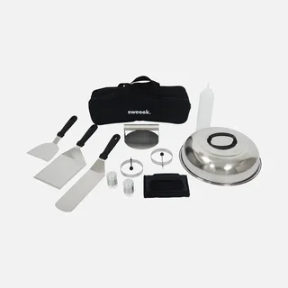 Plancha gaz 4 feux inox 10 kW sur chariot avec accessoires cuisson