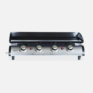 Plancha gaz 4 feux inox 10 kW sur chariot avec accessoires cuisson