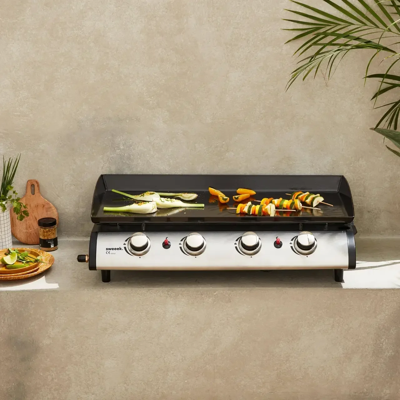 Plancha à gaz 4 feux inox 10 kW Porthos plaque acier émaillé amovible