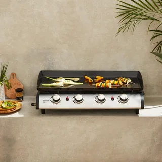 Plancha à gaz 4 feux inox 10 kW Porthos plaque acier émaillé amovible