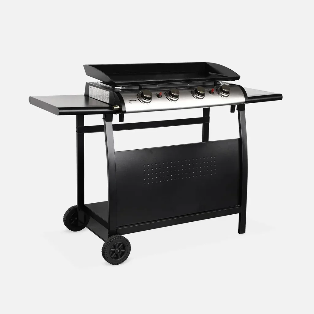 Piastra Grill Gas Acciaio Inox 4 Bruciatori 10kW Porthos PT1002BK con Carrello