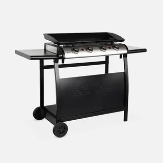 Piastra Grill Gas Acciaio Inox 4 Bruciatori 10kW Porthos PT1002BK con Carrello