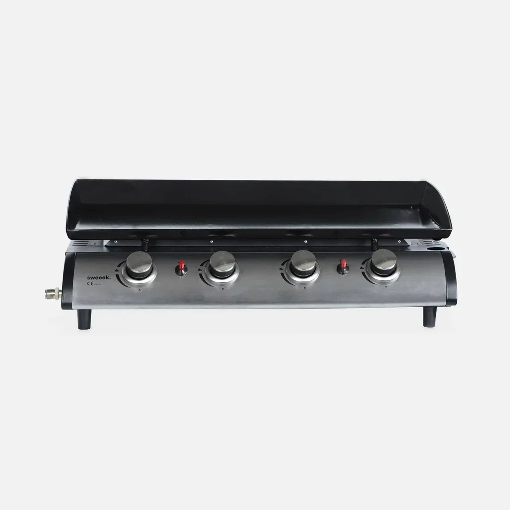 Piastra Grill Gas Acciaio Inox 4 Bruciatori 10kW Porthos PT1002BK con Carrello