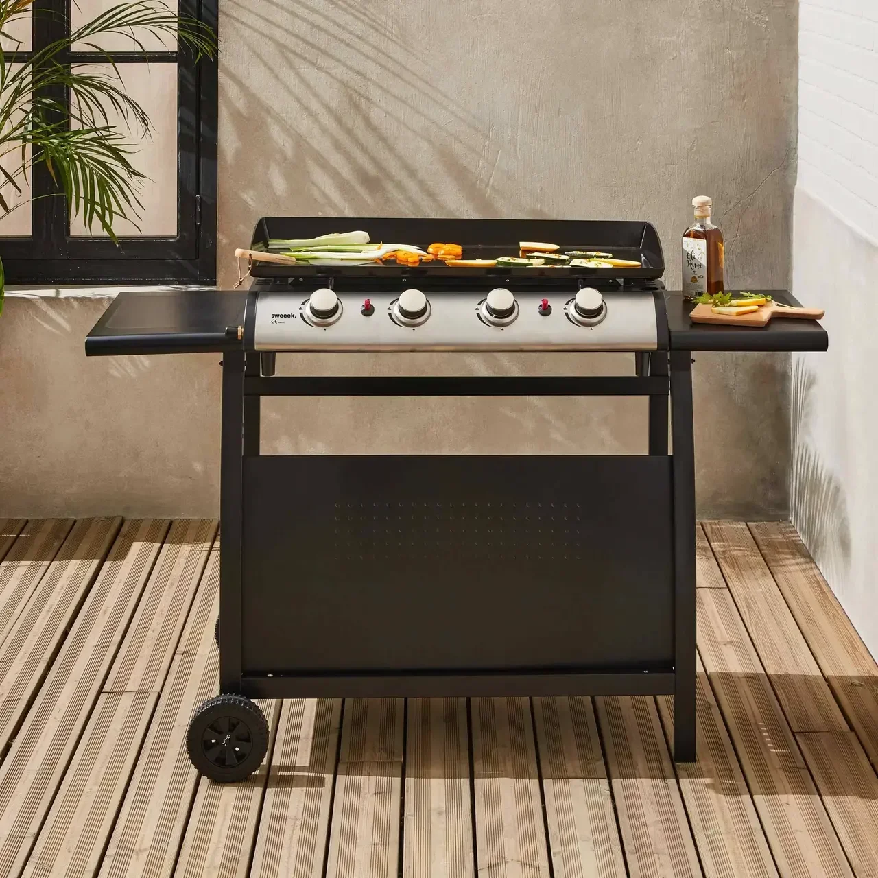 Plancha gaz inox 4 brûleurs 10kW Porthos PT1002BK sur chariot