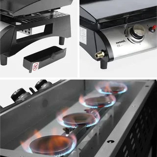 Piastra Grill Gas Acciaio Inox 4 Bruciatori 10kW Porthos PT1002BK con Carrello