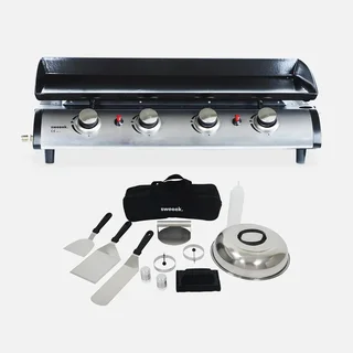 Plancha gaz inox 4 brûleurs 10kW Porthos avec kit ustensiles