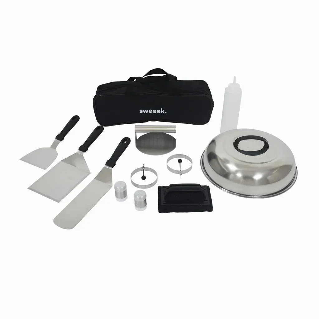 Plancha gaz inox 4 brûleurs 10kW Porthos avec kit ustensiles