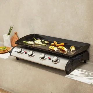 Plancha gaz inox 4 brûleurs 10kW Porthos avec kit ustensiles