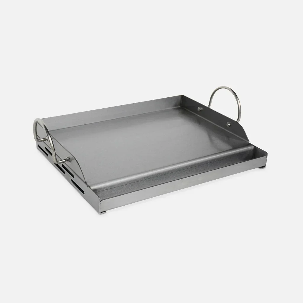 Plaque plancha inox 40 cm pour barbecue universel avec bac récupérateur de graisse