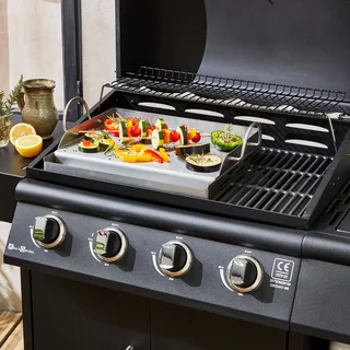 Plaque plancha inox 40 cm pour barbecue universel avec bac récupérateur de graisse