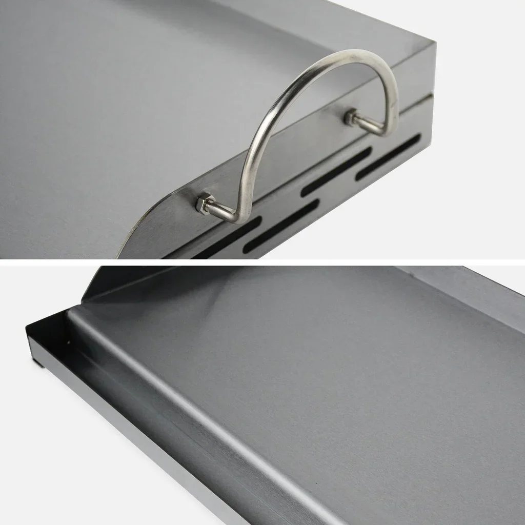Plaque plancha inox 40 cm pour barbecue universel avec bac récupérateur de graisse