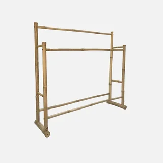 Toallero doble de bambú natural para baño - Soporte de toallas de madera