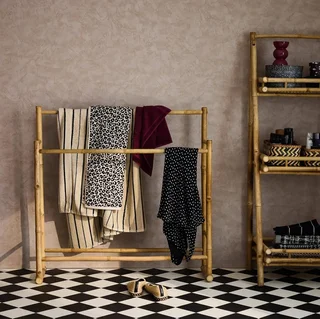 Toallero doble de bambú natural para baño - Soporte de toallas de madera