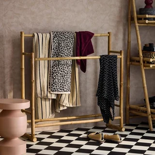 Toallero doble de bambú natural para baño - Soporte de toallas de madera