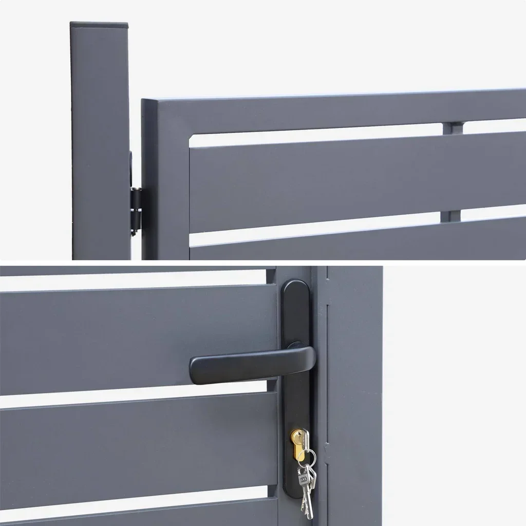Portillon jardin aluminium 100x146cm anthracite serrure 3 clés anti-rouille