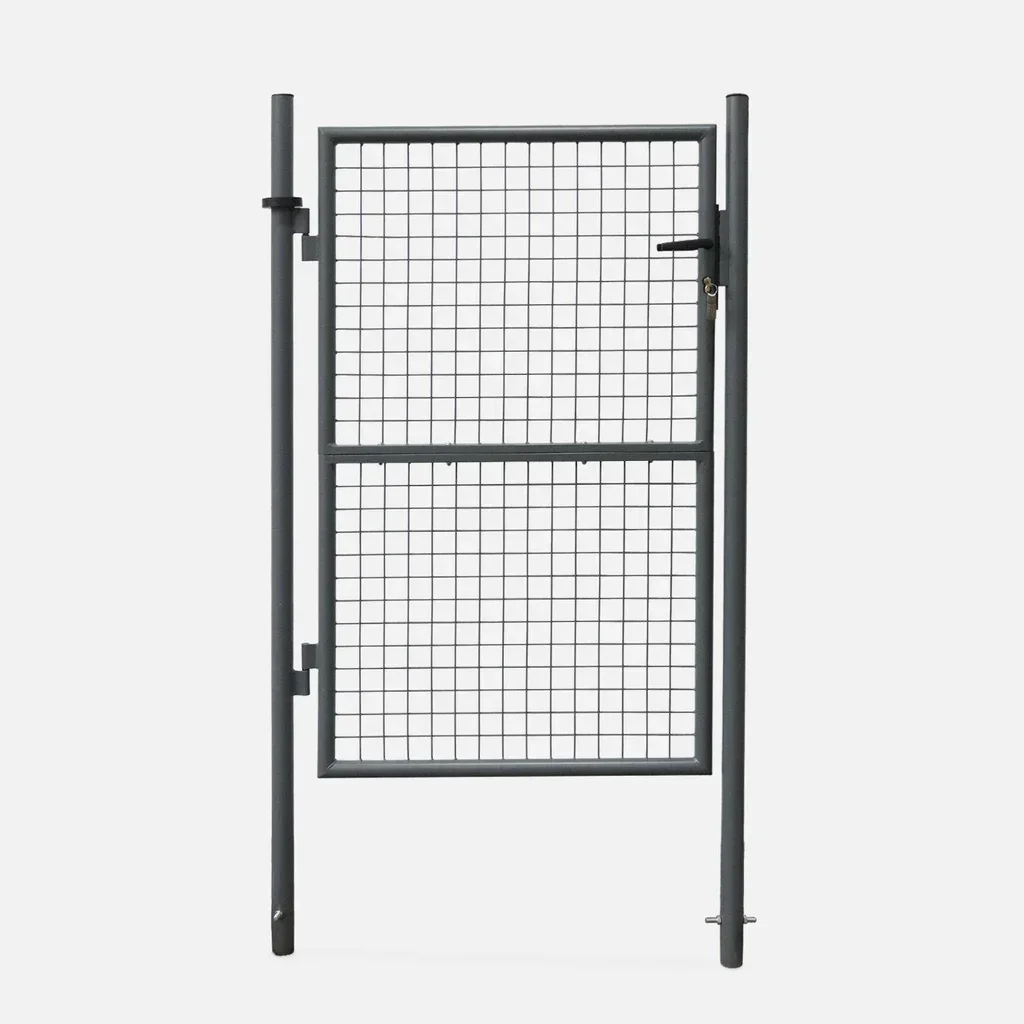 Portillon de jardin métal grillagé anthracite 150x87 cm avec serrure et poignée battante