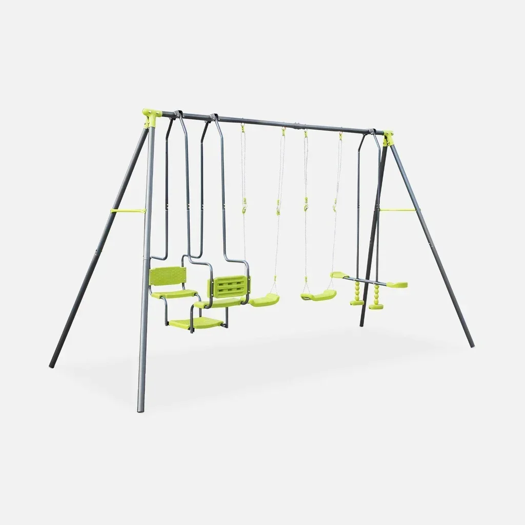 Portique balançoire bois 4 agrès 6 places enfants extérieur Meltemi