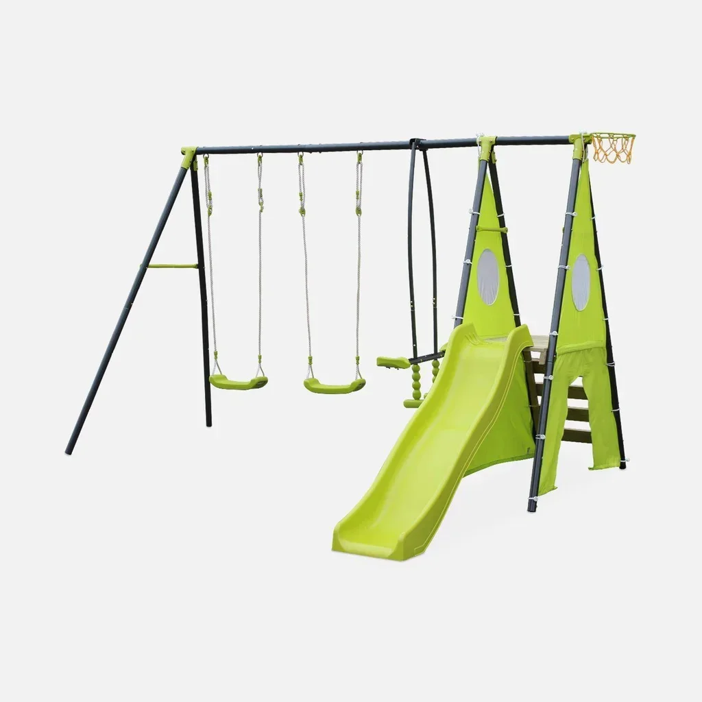 Portique balançoires face à face avec toboggan Libeccio pour 6 enfants