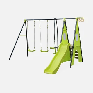 Portique balançoires face à face avec toboggan Libeccio pour 6 enfants
