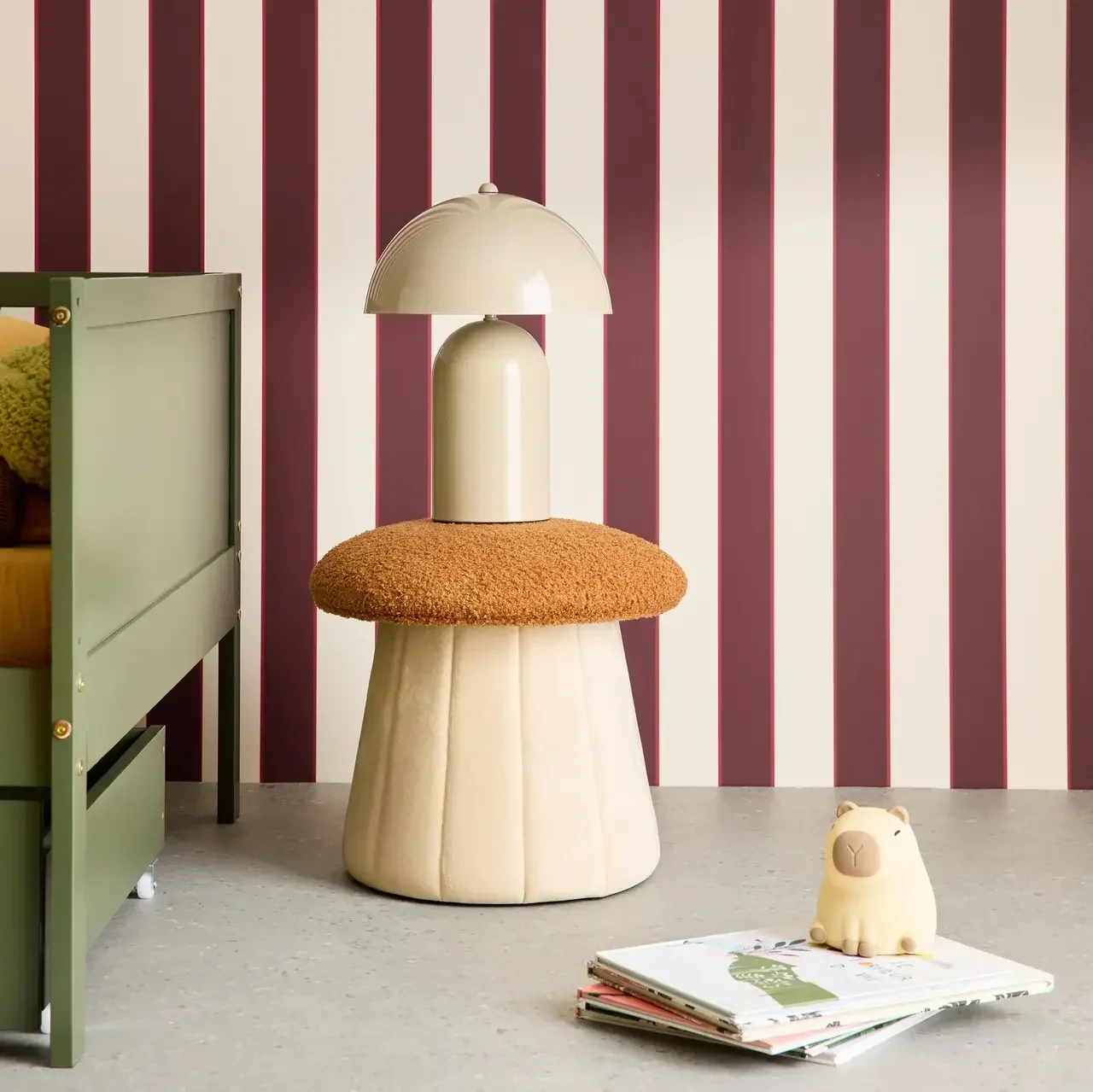 Pouf champignon enfant teddy velours coffre rangement terracotta doux