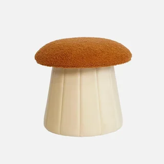 Pouf champignon enfant teddy velours coffre rangement terracotta doux