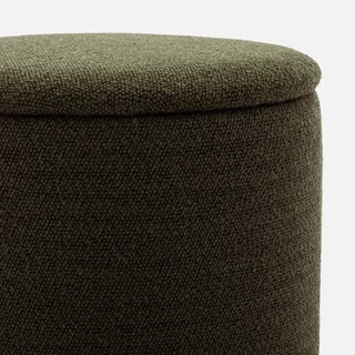 Pouf de rangement rond kaki foncé tissu polyester intérieur