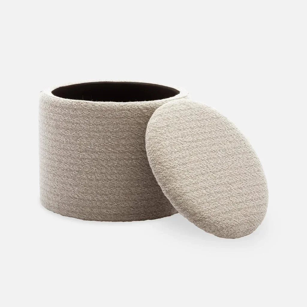 Pouf de rangement en tissu kaki foncé avec espace de rangement intégré