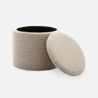 Pouf de rangement en tissu kaki foncé avec espace de rangement intégré