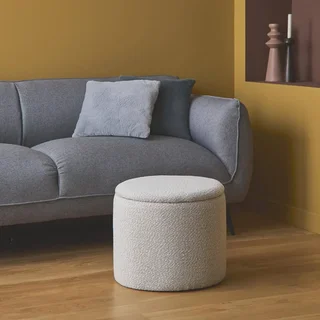 Pouf de rangement en tissu kaki foncé avec espace de rangement intégré
