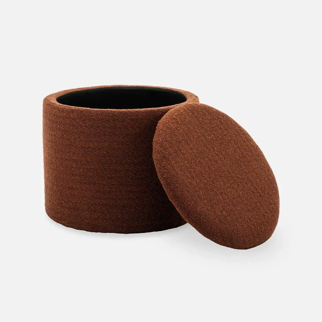 Pouf rond kaki avec rangement intérieur en tissu polyester