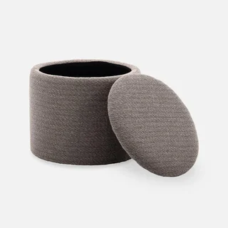 Pouf de rangement rond en tissu kaki foncé avec espace de rangement intérieur